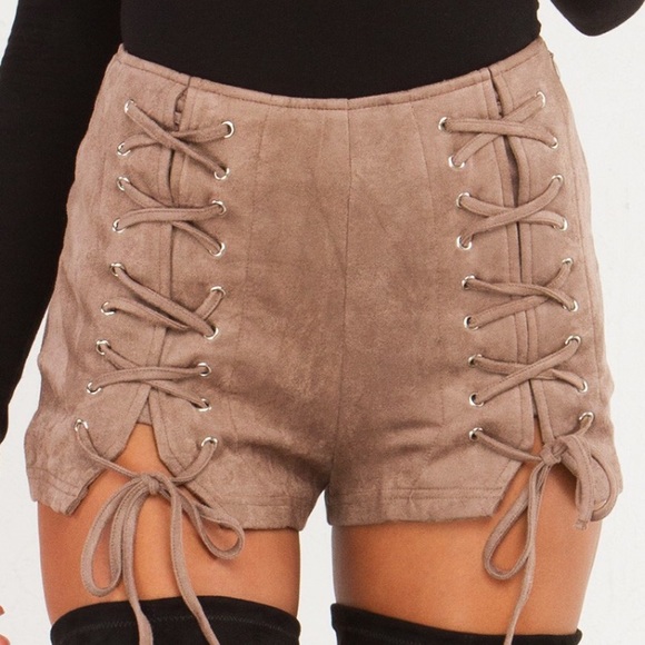AKIRA Pants - Brand new Brown Suede lace up shorts
